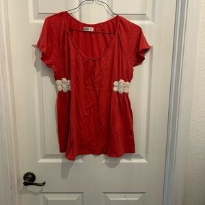 Old Navy Maternity Red Short Sleeve Top with White Floral Details